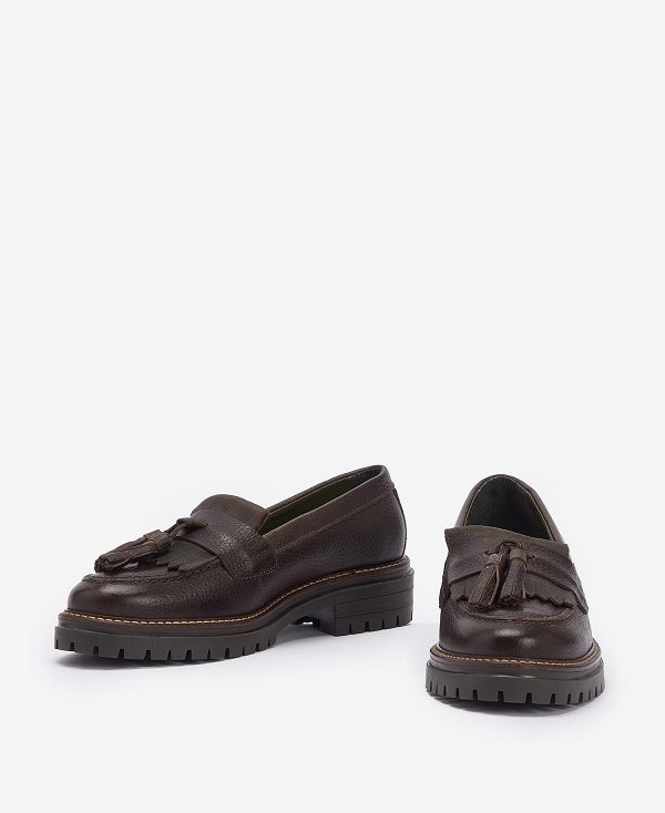 Barbour Dolores Tassel Loafers Dark Brown | BABO89911