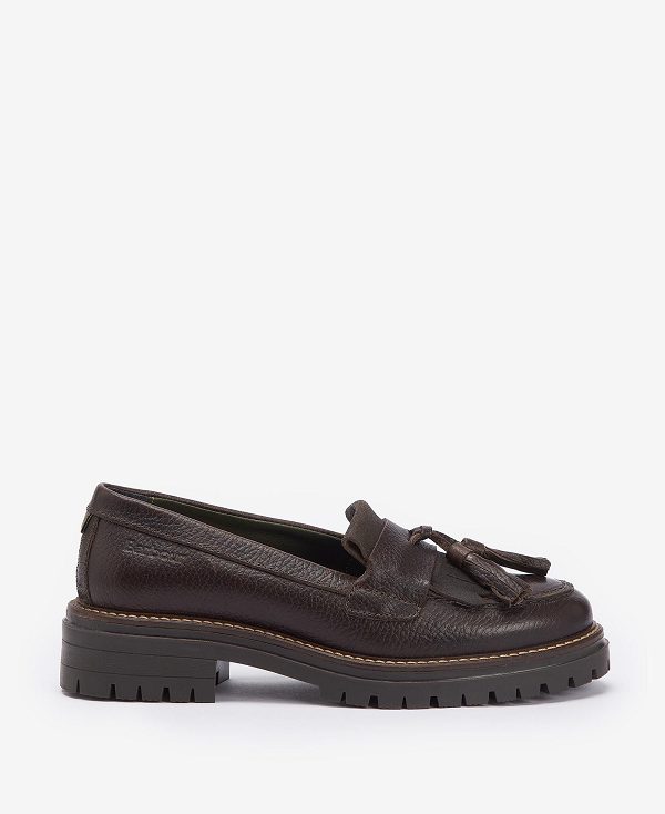 Barbour Dolores Tassel Loafers Dark Brown | BABO89911