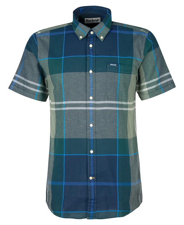 Barbour Douglas Tailored Short-sleeved Shirt Kielder Blue Tartan | BABO87636