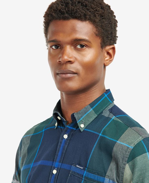 Barbour Douglas Tailored Short-sleeved Shirt Kielder Blue Tartan | BABO87636