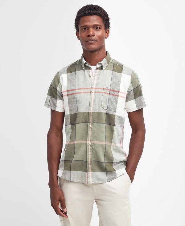 Barbour Douglas Tailored Short-sleeved Shirt Glenmore Olive Tartan | BABO87749