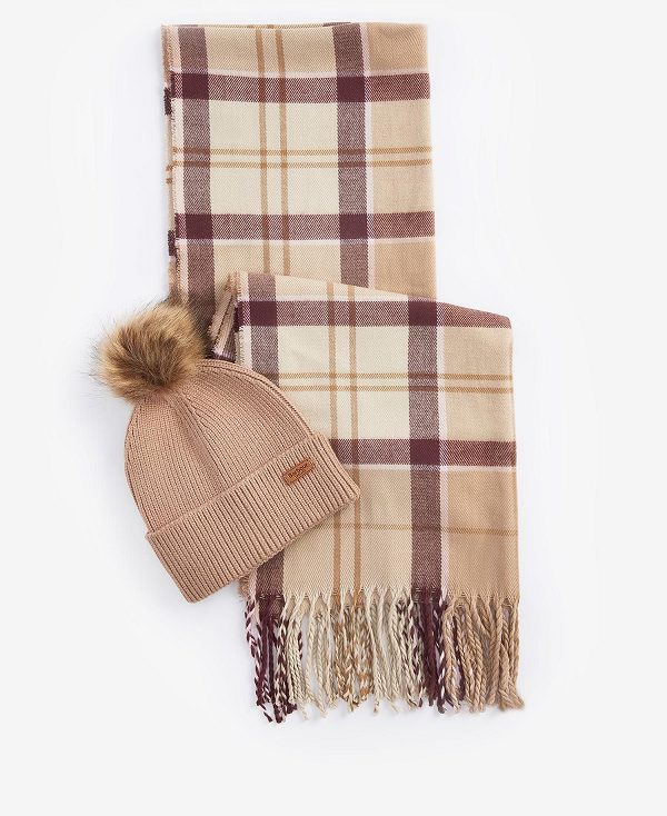 Barbour Dover Beanie & Hailes Scarf Gift Set Muted Cabernet | BABO90022