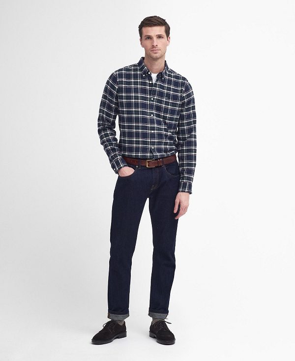 Barbour Drumhill Tailored Long Sleeved Shirt Navy | BABO87806