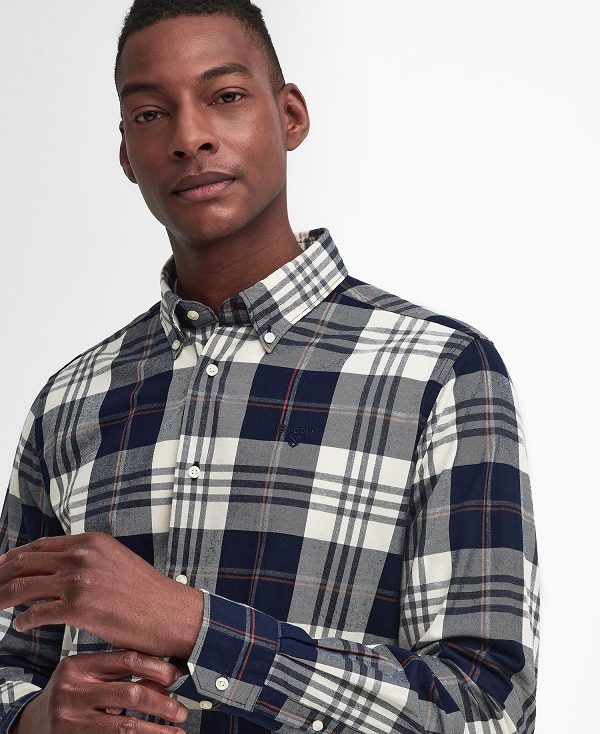 Barbour Edgar Tailored Long-sleeved Shirt Navy | BABO87875