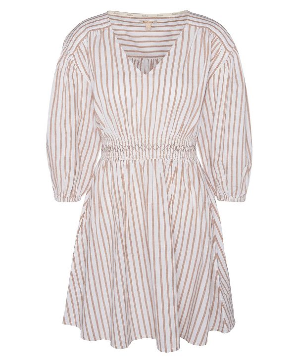 Barbour Ella Striped Mini Dress White/Tannin | BABO89635