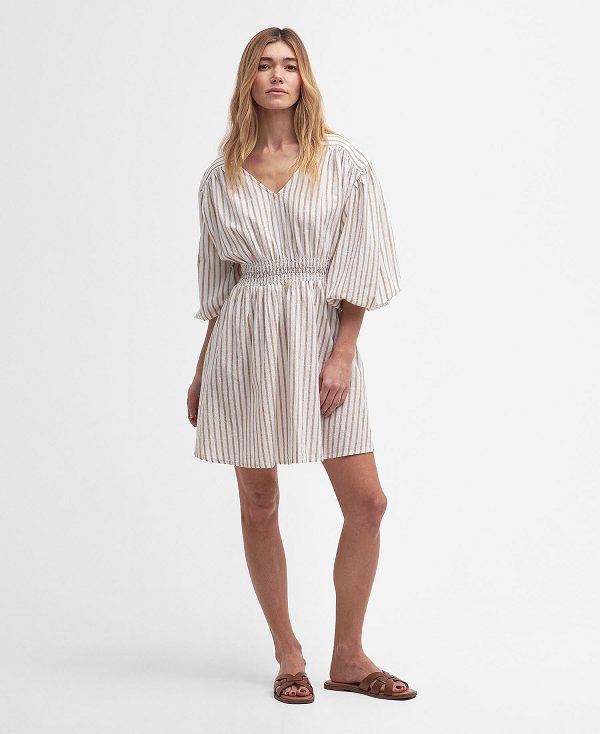 Barbour Ella Striped Mini Dress White/Tannin | BABO89635