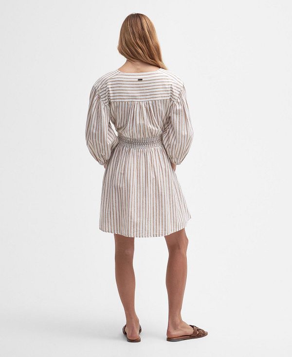 Barbour Ella Striped Mini Dress White/Tannin | BABO89635