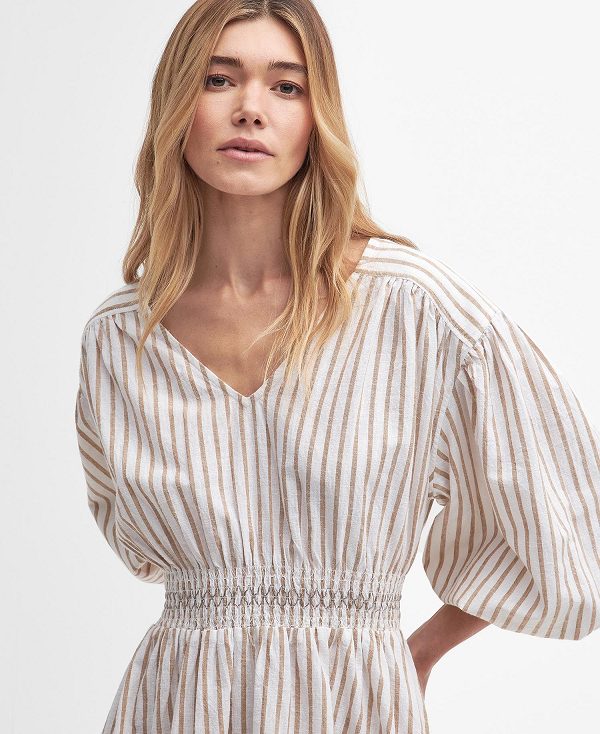 Barbour Ella Striped Mini Dress White/Tannin | BABO89635