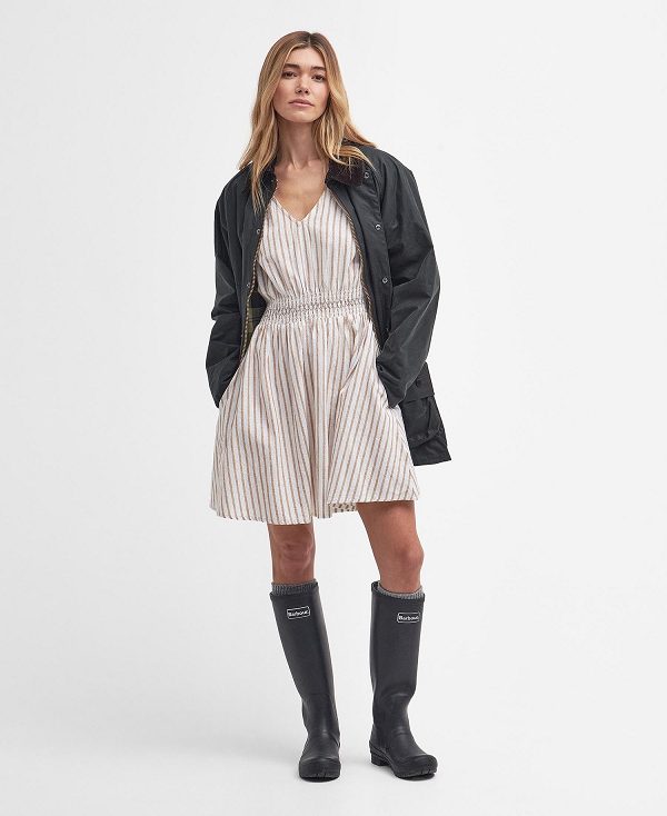 Barbour Ella Striped Mini Dress White/Tannin | BABO89635