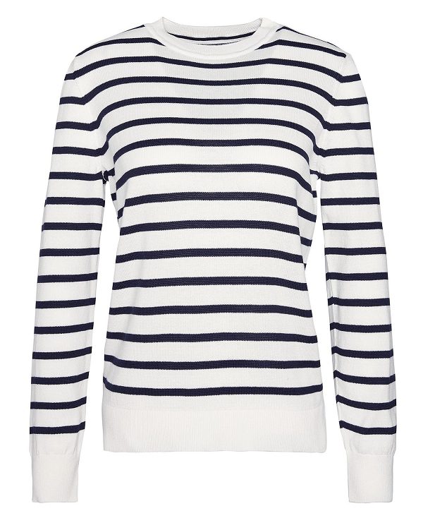 Barbour Ellewood Striped Crew Neck Jumper Cloud/Navy | BABO89694