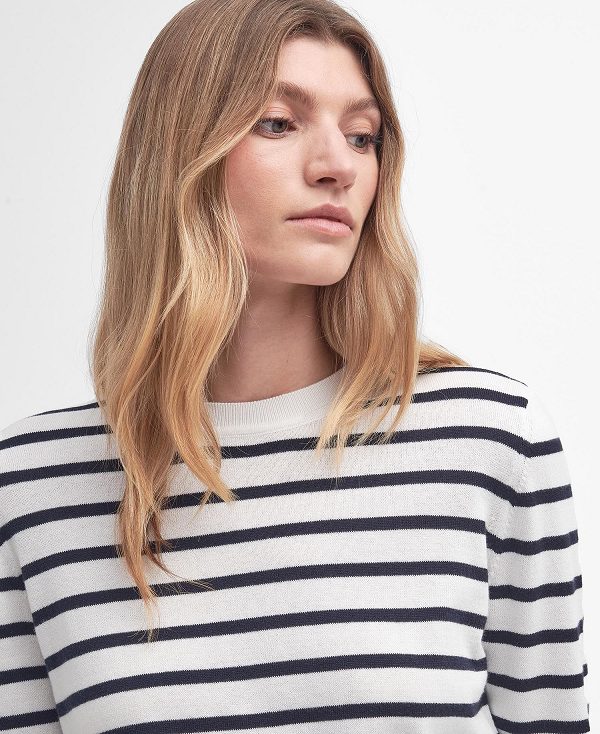 Barbour Ellewood Striped Crew Neck Jumper Cloud/Navy | BABO89694