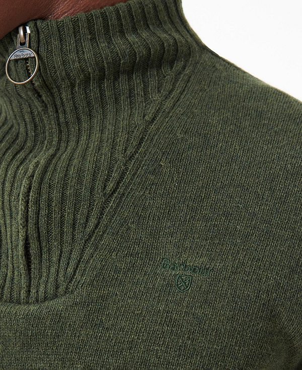 Barbour Essential L/Wool Half Zip Jumper Mid Olive | BABO88510