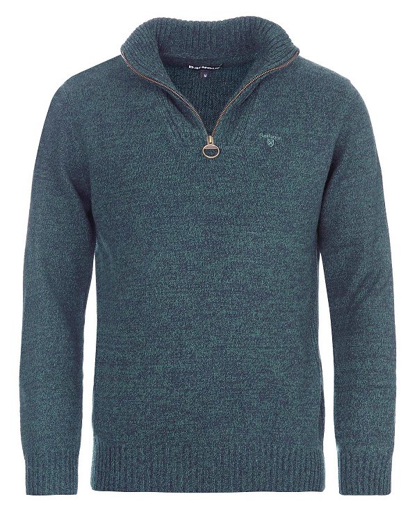 Barbour Essential L/Wool Half Zip Jumper Seaweed Mix | BABO88528