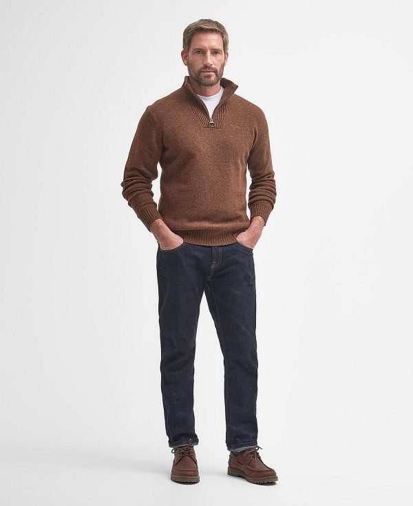 Barbour Essential L/Wool Half Zip Jumper Sandstone | BABO88551