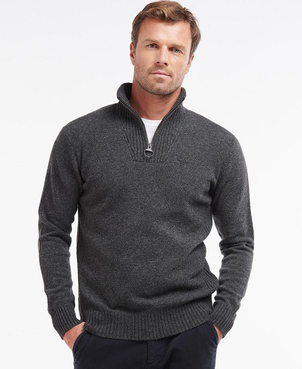 Barbour Essential L/Wool Half Zip Jumper Deep Grey | BABO88574