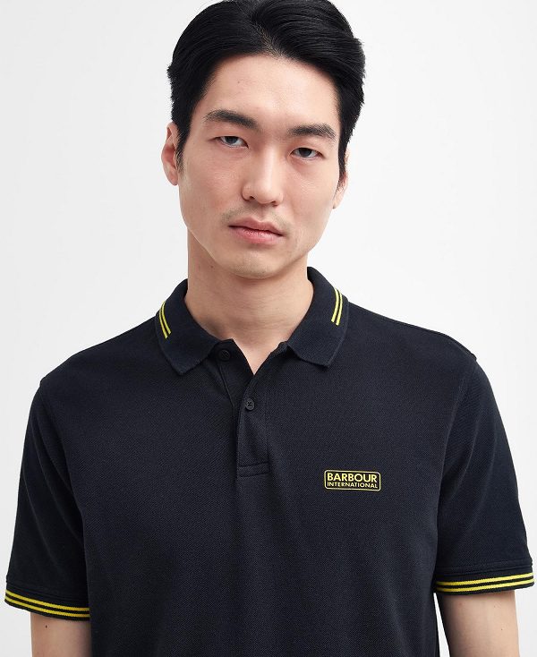 Barbour Essential Polo Shirt Black/Yellow | BABO88095