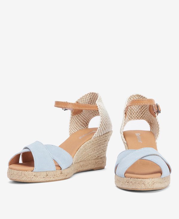 Barbour Falmouth Wedged Sandals Blue Mist | BABO89902