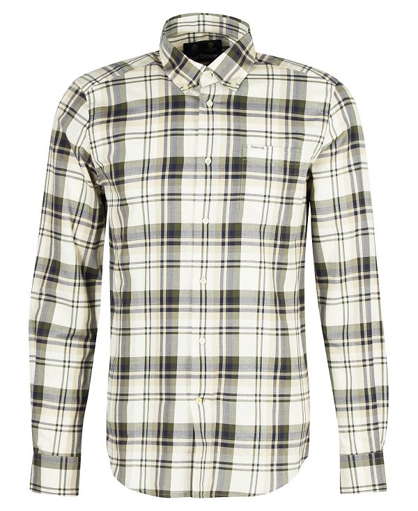 Barbour Falstone Tailored Long-sleeved Checked Shirt Stone | BABO87614