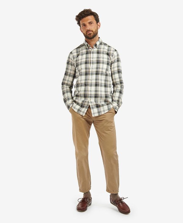 Barbour Falstone Tailored Long-sleeved Checked Shirt Stone | BABO87614