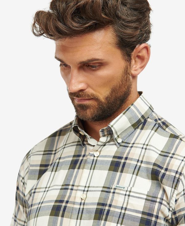 Barbour Falstone Tailored Long-sleeved Checked Shirt Stone | BABO87614