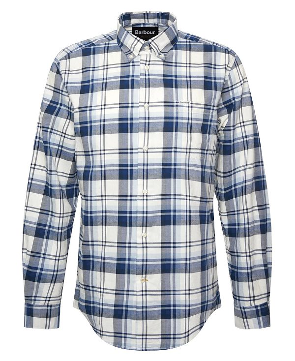 Barbour Falstone Tailored Long-sleeved Checked Shirt Sky | BABO87723