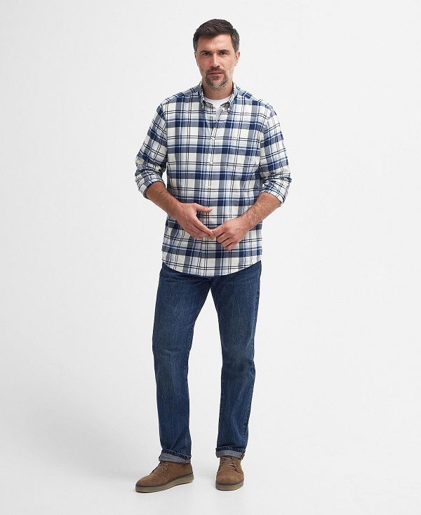 Barbour Falstone Tailored Long-sleeved Checked Shirt Sky | BABO87723