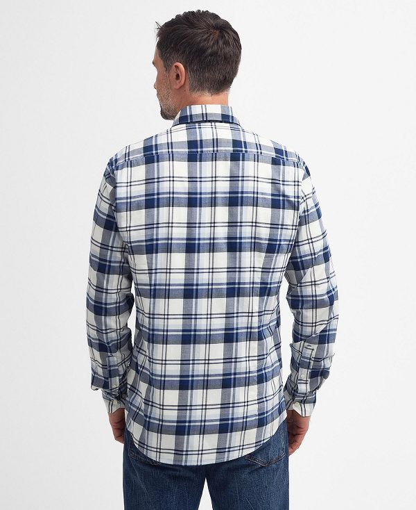 Barbour Falstone Tailored Long-sleeved Checked Shirt Sky | BABO87723