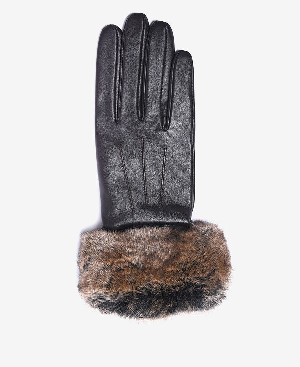 Barbour Faux-fur Trimmed Leather Gloves Dark Caramel | BABO90062