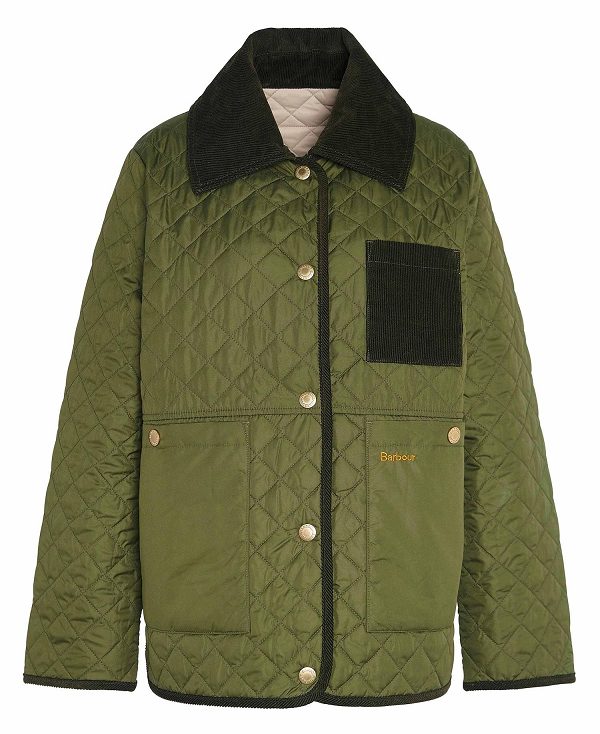 Barbour Fleur Quilted Jacket Dark Moss/Light Sand | BABO89350