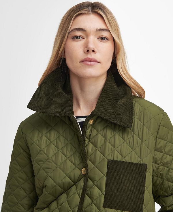 Barbour Fleur Quilted Jacket Dark Moss/Light Sand | BABO89350