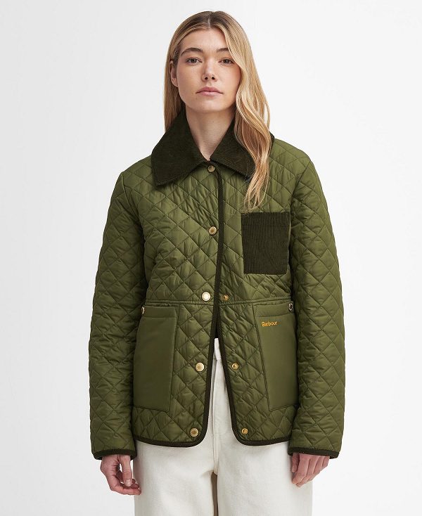 Barbour Fleur Quilted Jacket Dark Moss/Light Sand | BABO89350