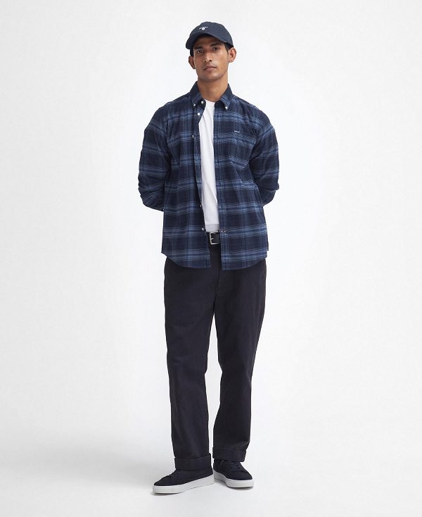 Barbour Forestfield Tailored Long Sleeved Shirt Navy | BABO87814