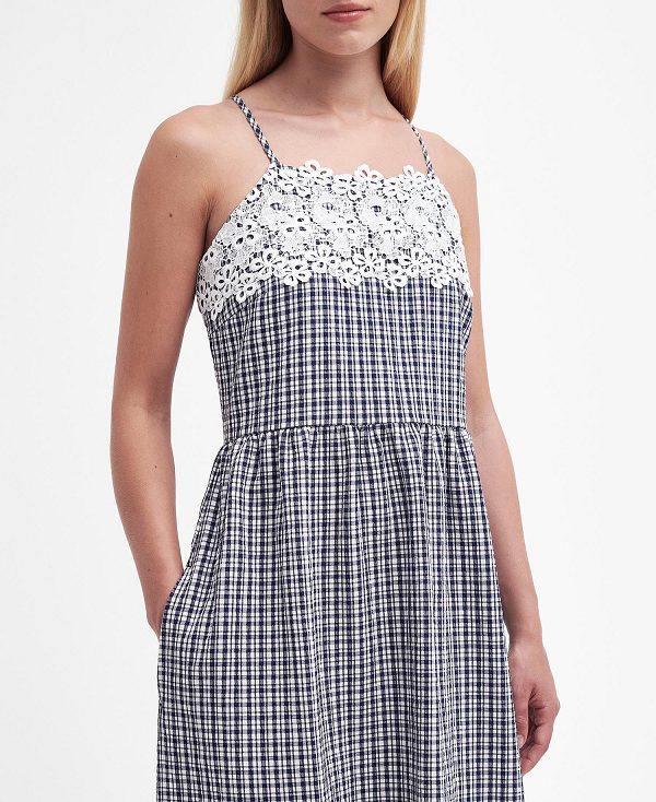 Barbour Glamis Midi Dress Navy Check | BABO89636