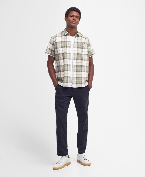 Barbour Gordon Tailored Short-sleeved Shirt Glenmore Olive | BABO87751