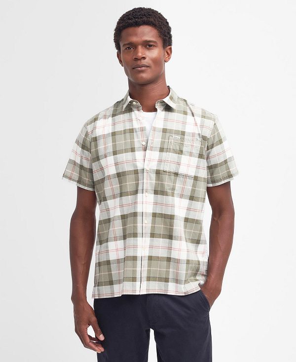 Barbour Gordon Tailored Short-sleeved Shirt Glenmore Olive | BABO87751