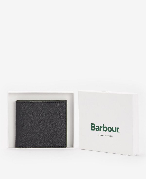 Barbour Grain Leather Billfold Wallet Black | BABO89164