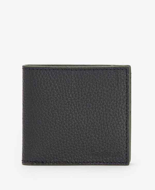 Barbour Grain Leather Billfold Wallet Black | BABO89164