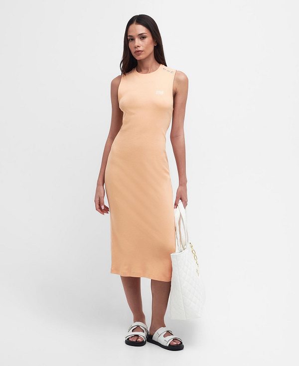 Barbour Hadfield Midi Dress Peach Melba | BABO89599