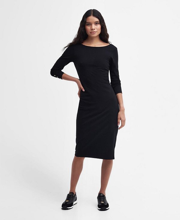 Barbour Haise Midi Dress Classic Black | BABO89592