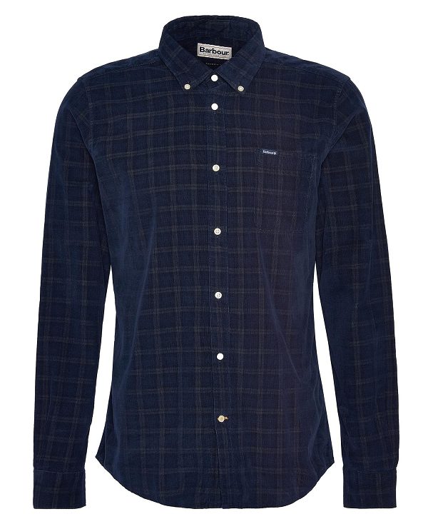 Barbour Harthill Tailored Long Sleeved Cord Shirt Navy | BABO87809