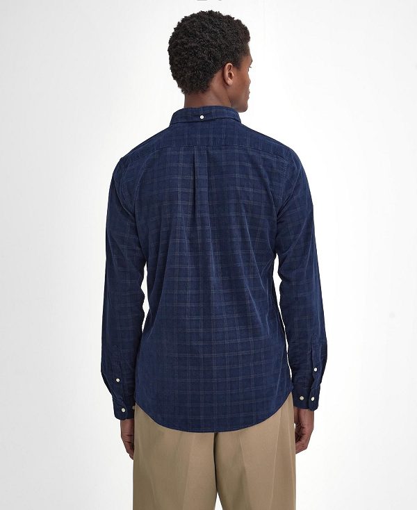 Barbour Harthill Tailored Long Sleeved Cord Shirt Navy | BABO87809