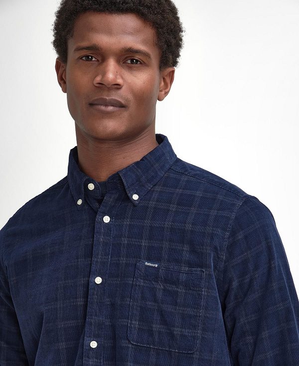 Barbour Harthill Tailored Long Sleeved Cord Shirt Navy | BABO87809