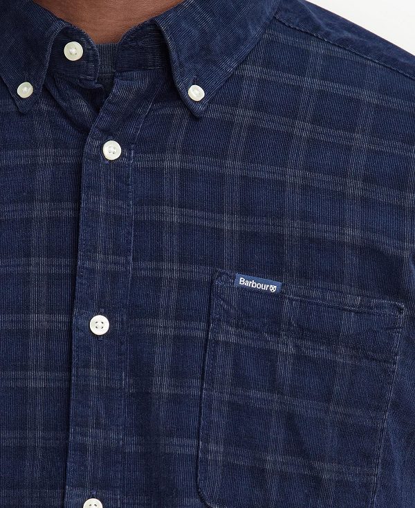 Barbour Harthill Tailored Long Sleeved Cord Shirt Navy | BABO87809