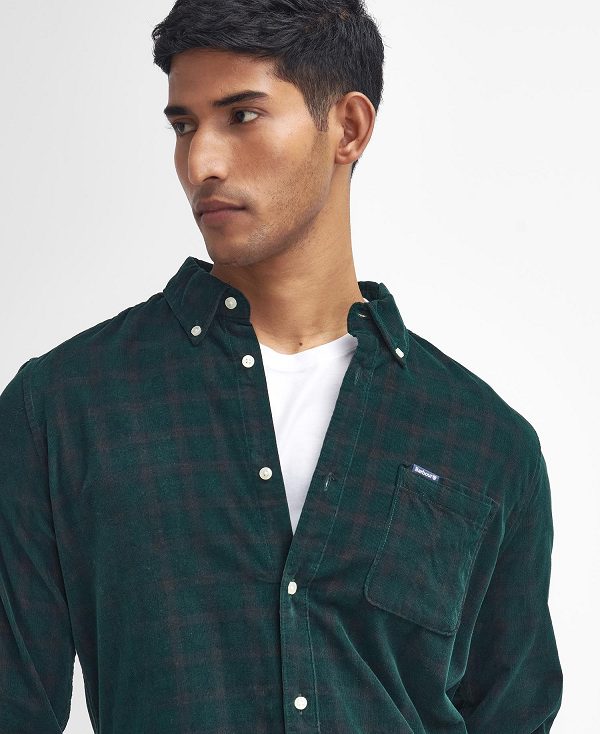 Barbour Harthill Tailored Long Sleeved Cord Shirt Green | BABO87810