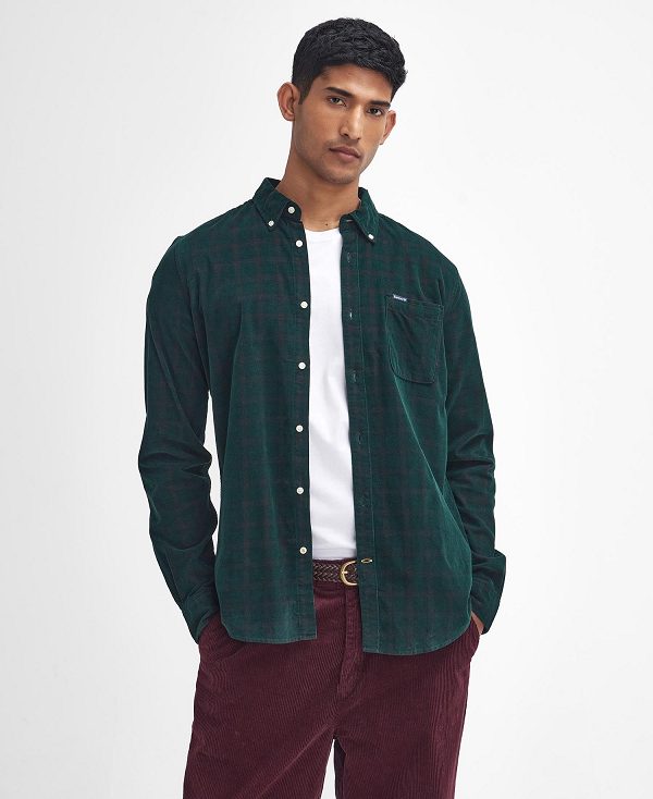 Barbour Harthill Tailored Long Sleeved Cord Shirt Green | BABO87810