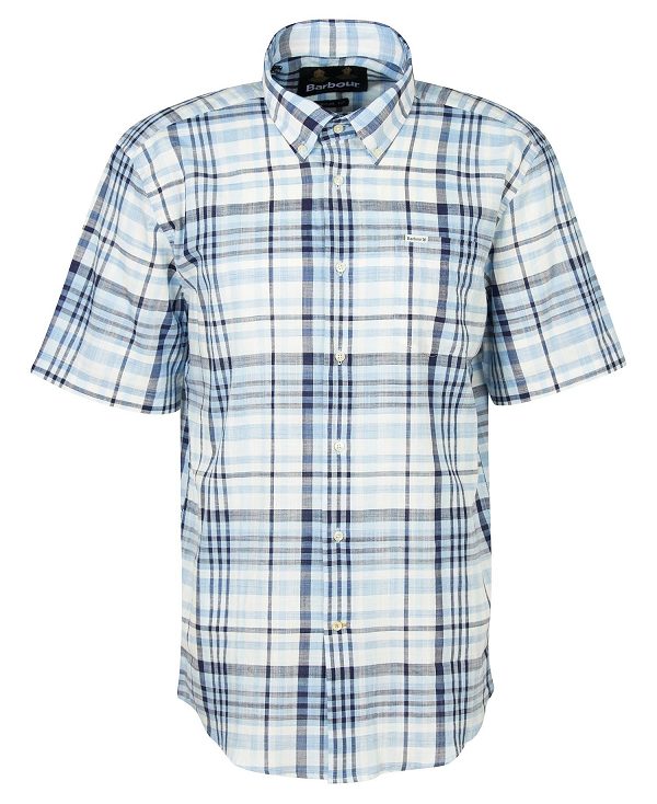 Barbour Hartley Regular Short-sleeved Checked Shirt Sky | BABO87624