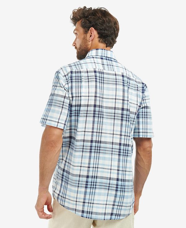 Barbour Hartley Regular Short-sleeved Checked Shirt Sky | BABO87624