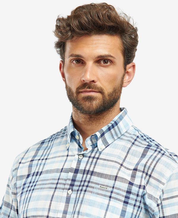 Barbour Hartley Regular Short-sleeved Checked Shirt Sky | BABO87624