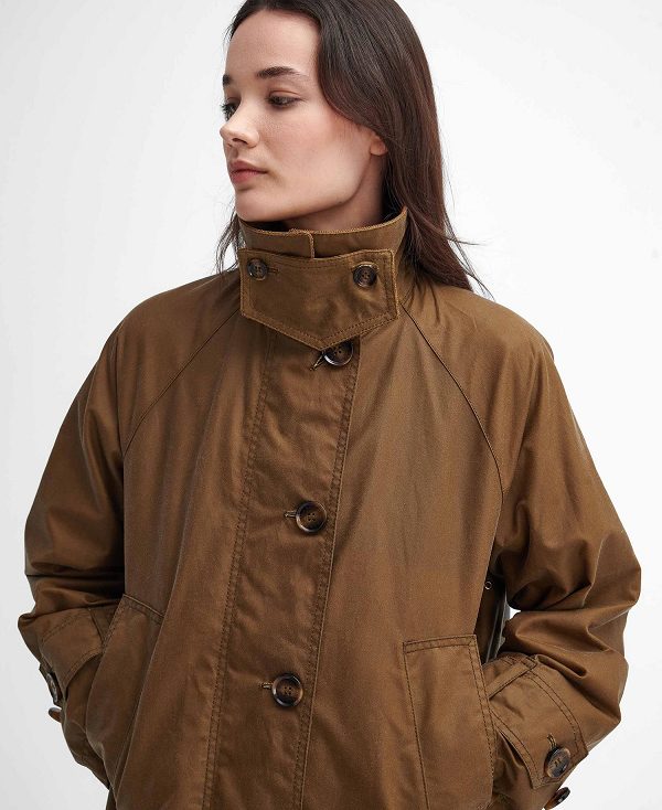 Barbour Hartwick Waxed Car Coat Sand/Muted Cabernet Tartan | BABO89211