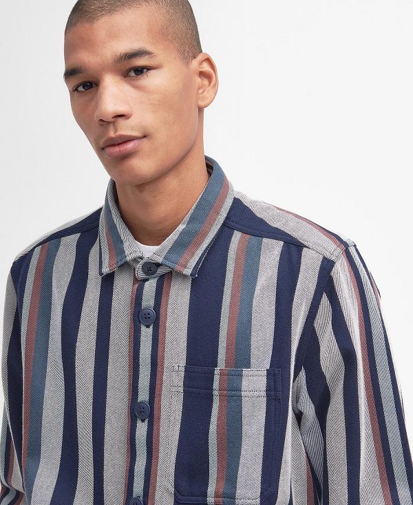 Barbour Hawkhill Striped Overshirt Dark Slate | BABO87991